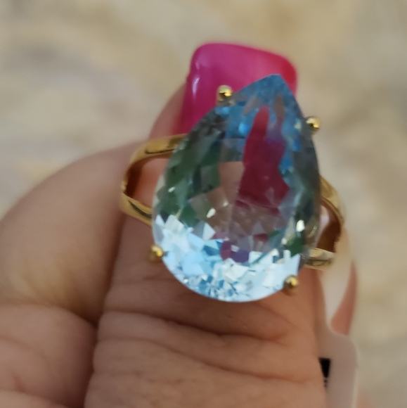 Sz 9, Swiss Blue Topaz, 18K gold over 925 Silver, 11.50 TCW, NWT - Picture 11 of 13